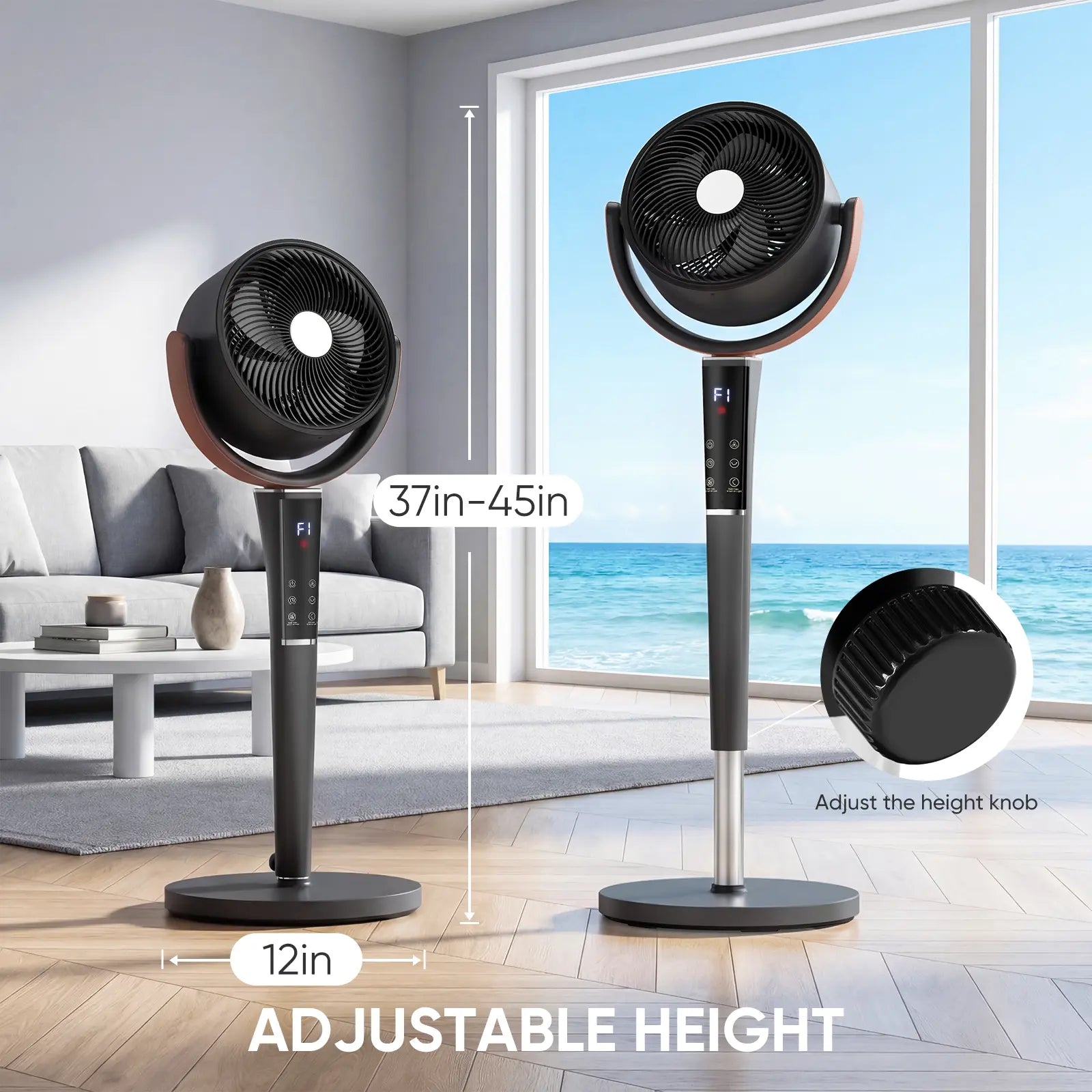 Quiet Adjustable Pedestal Fan with Remote 15 Speeds Oscillating Standing Fan for Bedroom and Home